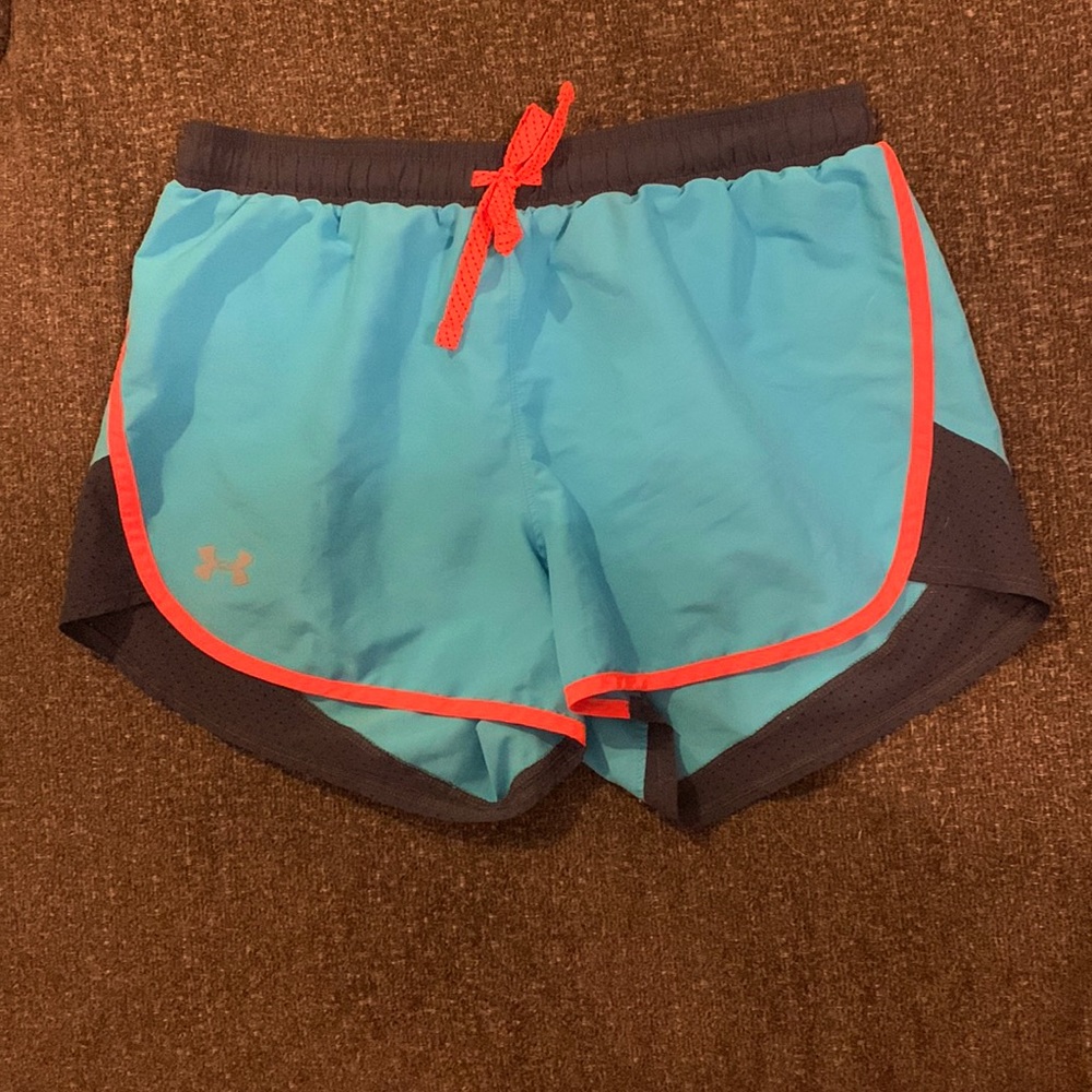 Under Armour Women’s Fast Lane Blue, Orange, and Black Shorts!!! Size small.